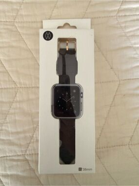 Black Leather 38mm Smartwatch Band with Gold Buckle